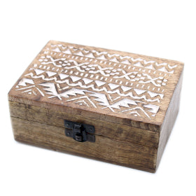 White Washed Wooden Box - 6x4 Slavic Design