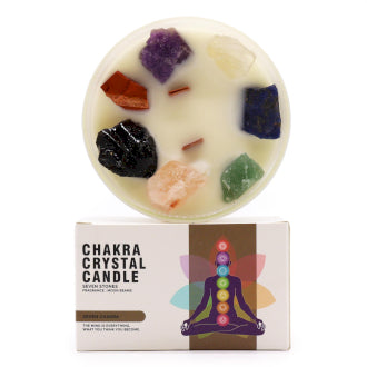 Large Seven Chakra Crystal Candle - For manifesting money and abundance. For balance, alignment, and energy flow throughout the body.