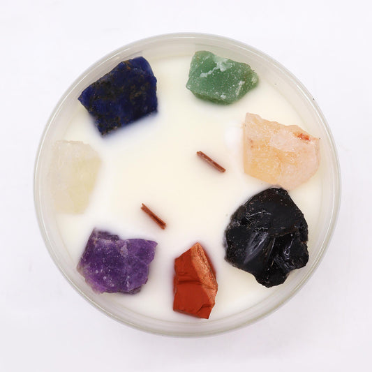 Large Seven Chakra Crystal Candle - For manifesting money and abundance. For balance, alignment, and energy flow throughout the body.