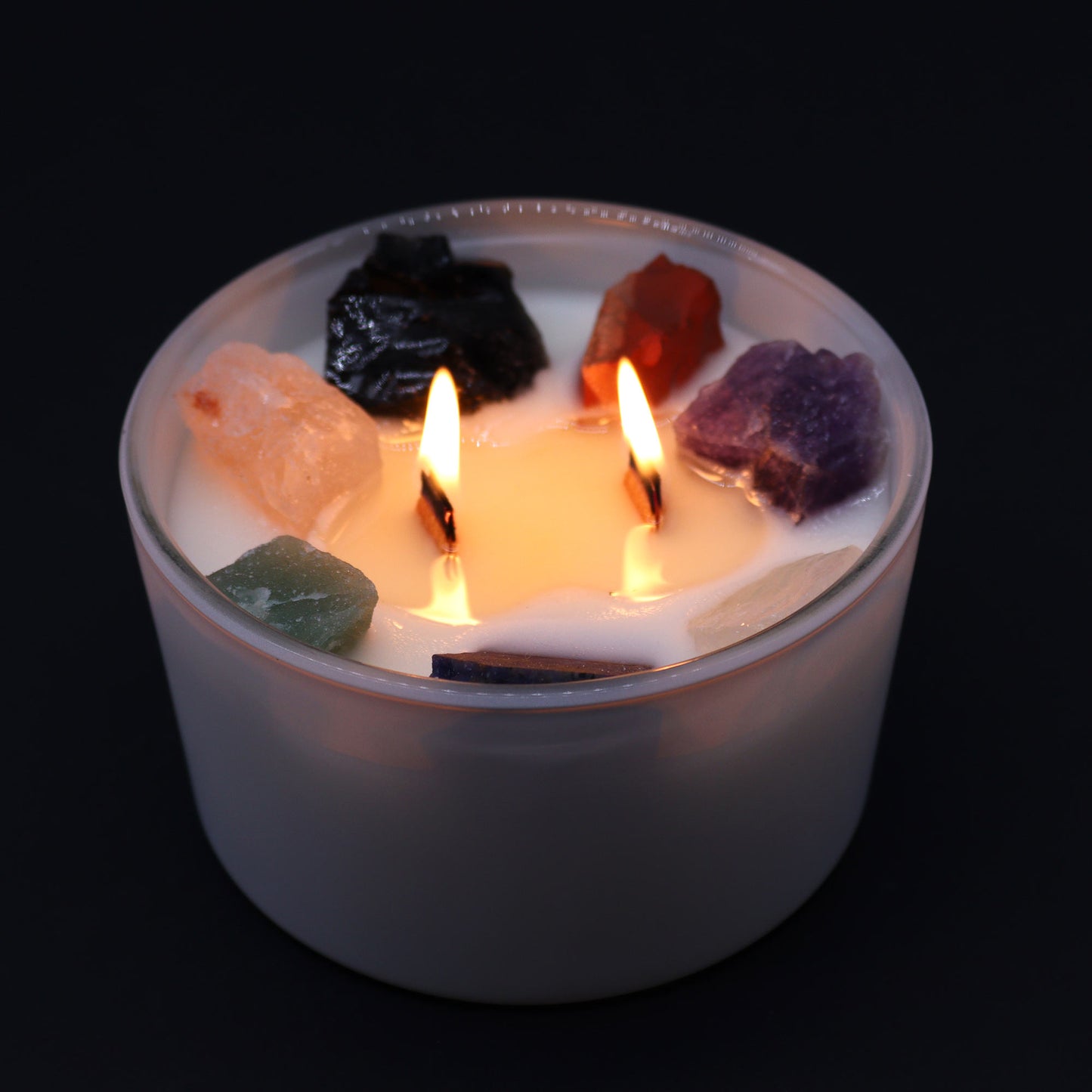 Large Seven Chakra Crystal Candle - For manifesting money and abundance. For balance, alignment, and energy flow throughout the body.